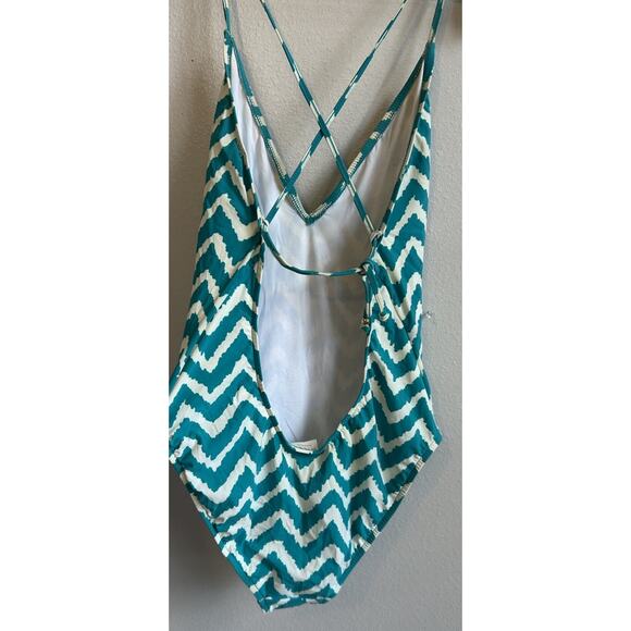 $295 Milly Cabana Swimsuit Retro Print Green Stripe One Piece Low Cut Sexy Med - Picture 4 of 11